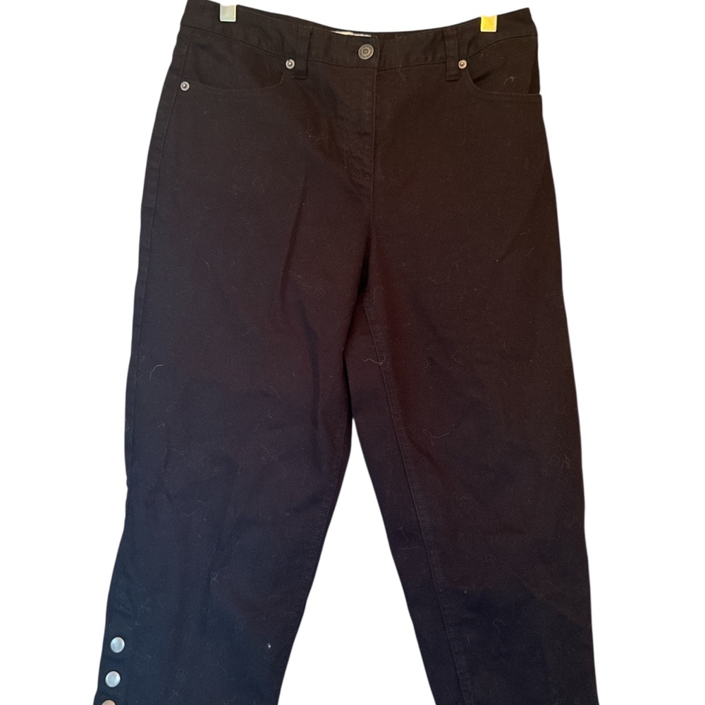 Talbots 8 Petite Black Denim Capri Jeans Stretch‎ Mid Rise Pockets Straight Leg